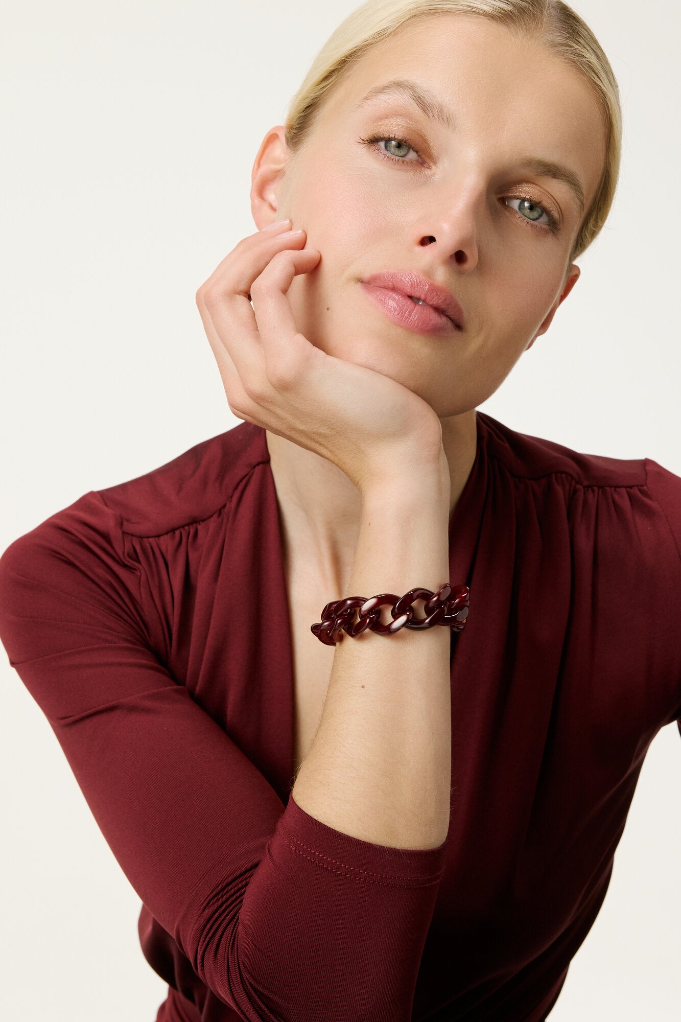 Mini Flat Chain armbånd - Bordeaux Marble